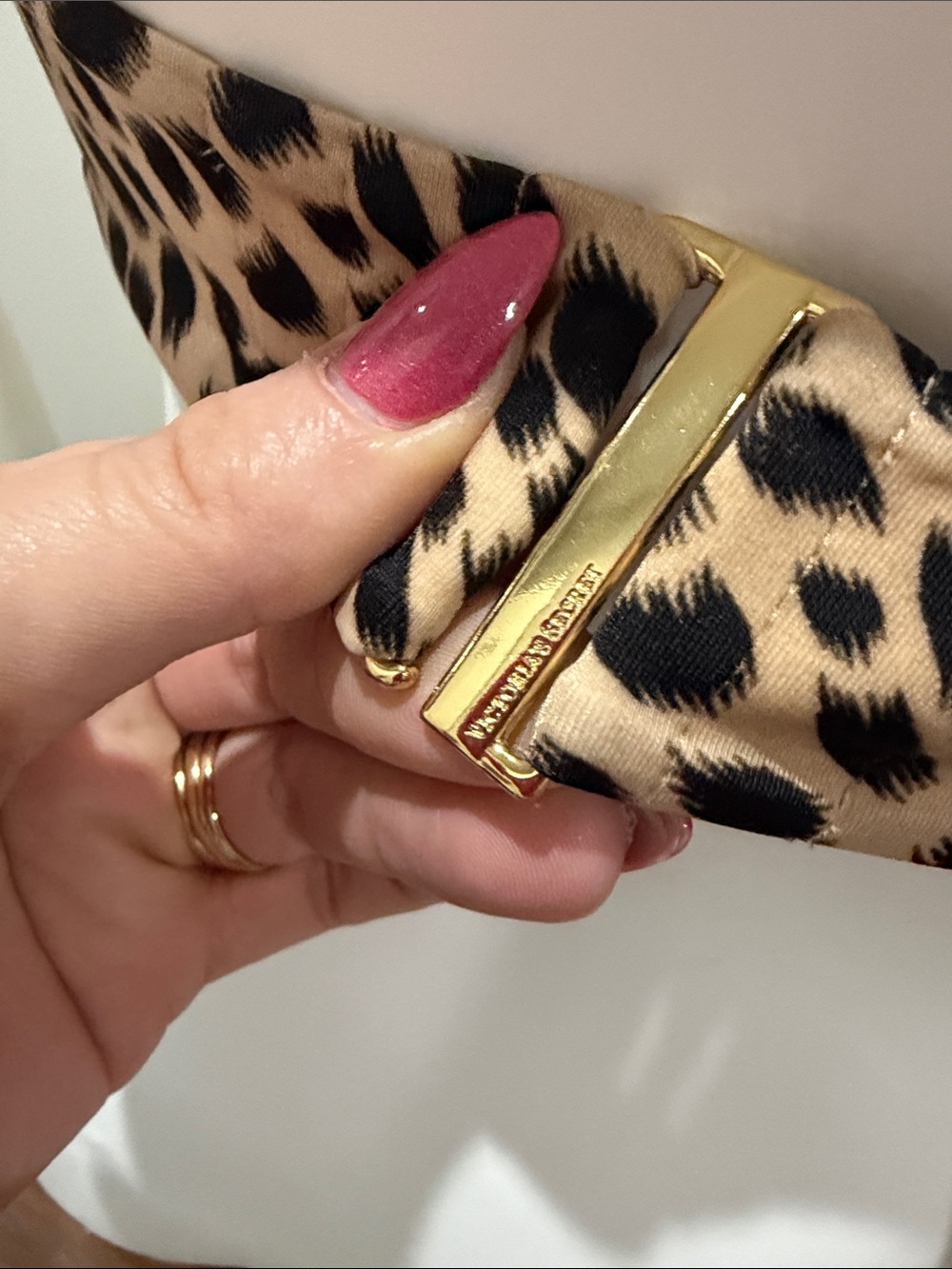 2/$28 Victoria’s Secret Leopard Push-Up Bikini Top 32D Halter Gold Hardware - Picture 7 of 9